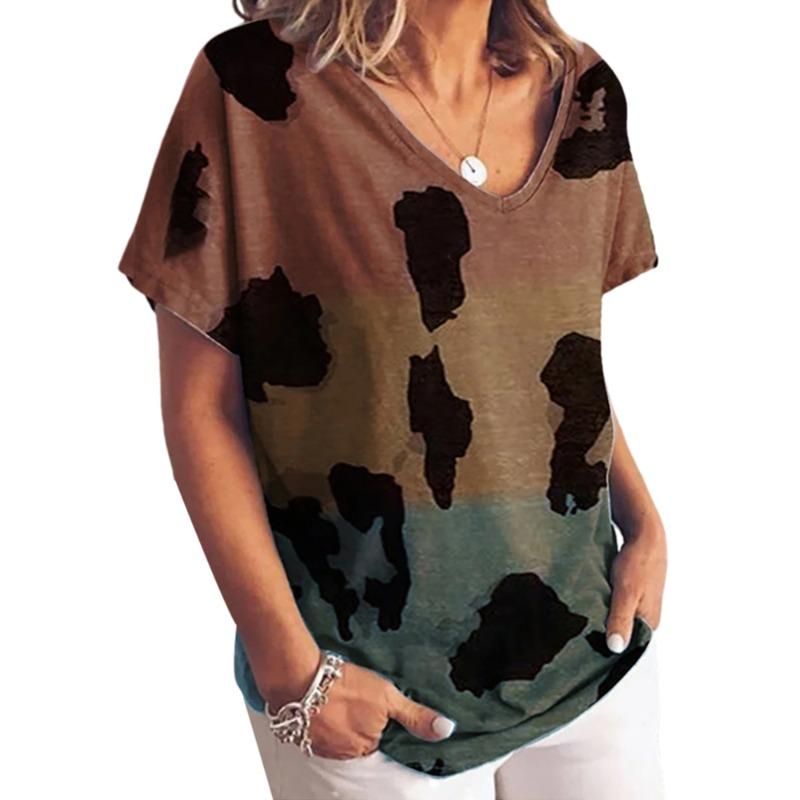 Fashion T-shirt Women's Summer Y2k Clothes 3d Leopard Print V-neck Short-sleeve Tops Tees 2023 Oversized T Shirt Woman Clothing