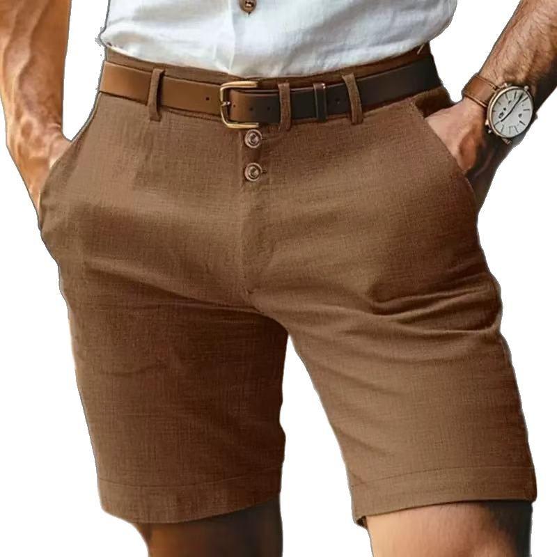 Nuovo Arrivo Estivo Pantaloncini da Uomo Pantaloncini da Uomo in Lino a Cinque Pollici Lisci con Bottone Davanti Pantaloni Casual Sportivi da Spiaggia