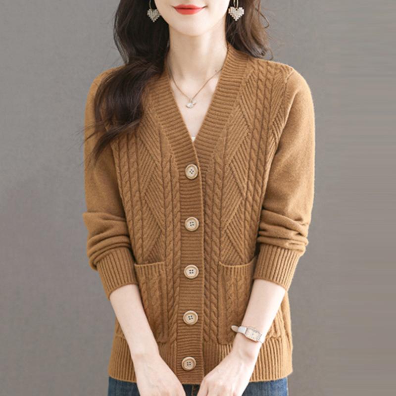 Autumn Knitted Cardigan for Women Autumn/Winter Thickened Middle Aged Mom Loose Sweater Coat