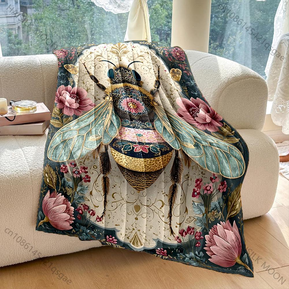 Ornamental Insect Floral Design Print Blanket Warm Soft Fluffy Kids and Adult Sofa Bed Throw Blanket for Home Travel Camping