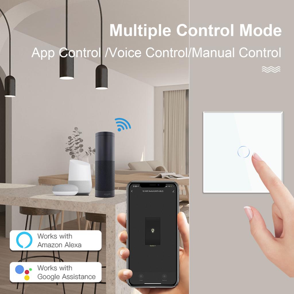 BSEED 1/2/3Gang Wifi Touch Switches 2Way Wall Light Switches Stairs Glass Tuya Smart Life Alice Control No Neutral 2 Pack