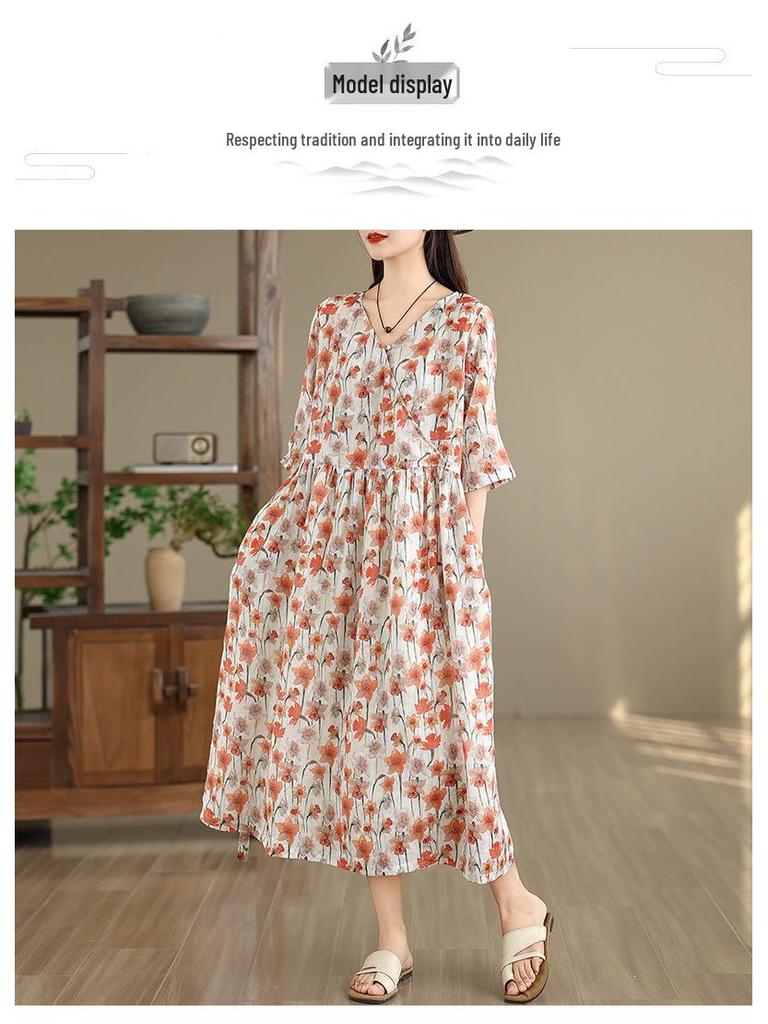 2026 Retro-Blumenmuster Sommerkleid - Elegantes langes Damenkleid