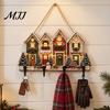 Key Hanger for Wall 2D Flat Christmas Wooden Rack, Hanging Holder with 4 Storage Entrance Hooks, Holiday Plaque Rope Home Decor