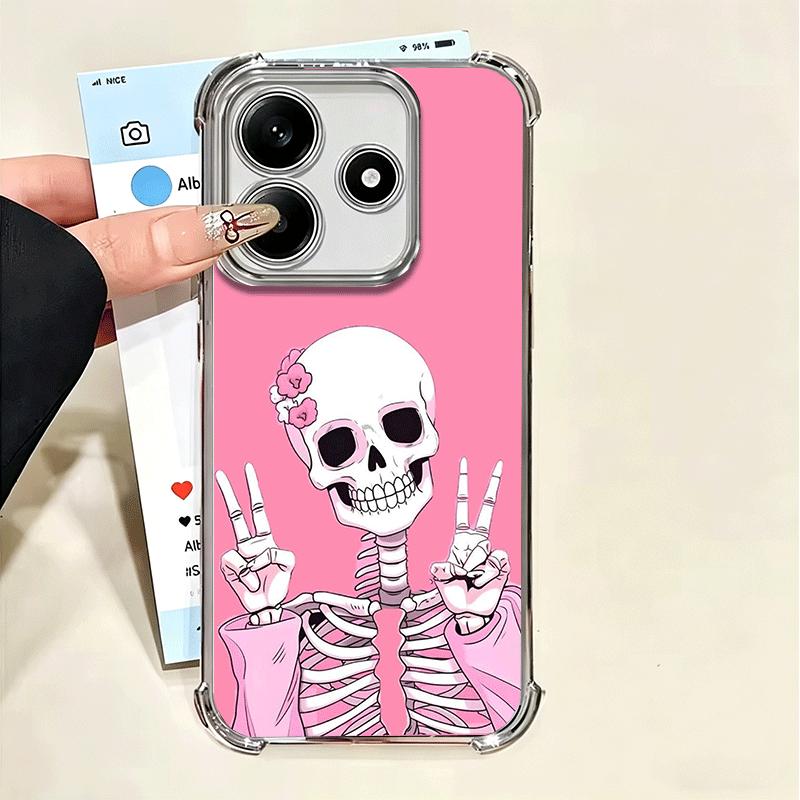 Pink Style Skull Witch Plating Phone Case For Xiaomi Poco X5 X6 X7 X8 Pro Max F8 Ultra F7 M8 M7 M5S Redmi 15C 15 14C 13C 13 X3 1