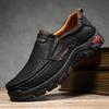 Fashion 2025Men's Slip-On Casual Leather Shoes Wear-Resistant Anti-Skid Round Toe Loafers Thick Bottom Dress Footwear All Season