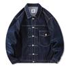 Men's Dark Blue Casual Denim Coat: Retro Jean Outerwear with Cargo Chest Pockets, Lapel Detail and  Minimalist Street Punk Style