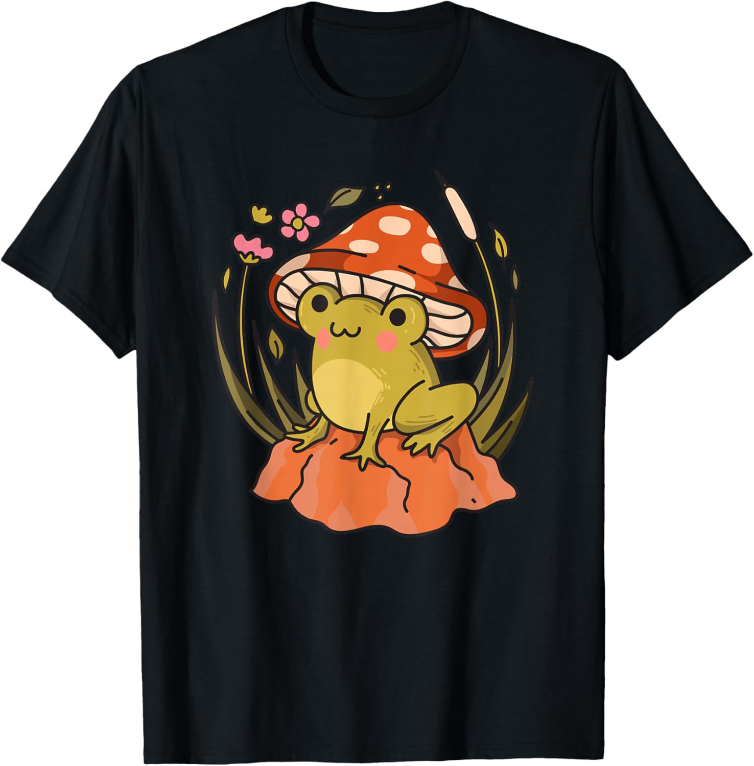 

Cute Frog Under Mushroom Cottagecore Aesthetic Graphic T-Shirt Casual Round Neck Tee 4XL