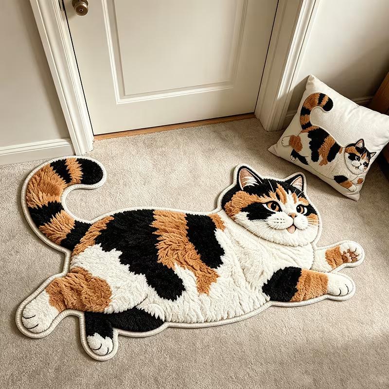 Realistic Cat Faux Cashmere Floor Mat Thickened Bedside Rug Absorbent Bathroom Foot Pad Cute Pet Bedroom Carpet