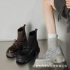 Womens Platform Ankle Boots Chunky Heel Round Toe Casual Leather Short Daily Wear