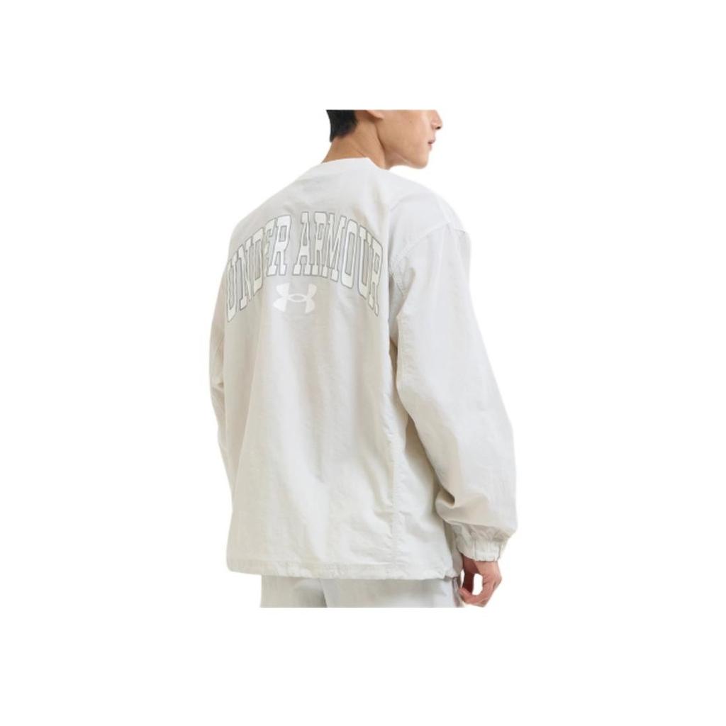 Under Armour Letter Print Woven Crewneck Training Retro American Sweatshirt Men sweatshirt Clay-White 1387996-114