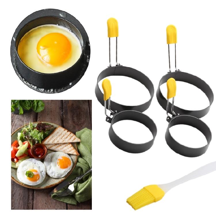 4Pcs Fried Eggs Rings Mold with Oil Brush Stainless Steels Frying Eggs Mold Nonstick Pancakes Shapers Eggs Rings Mold
