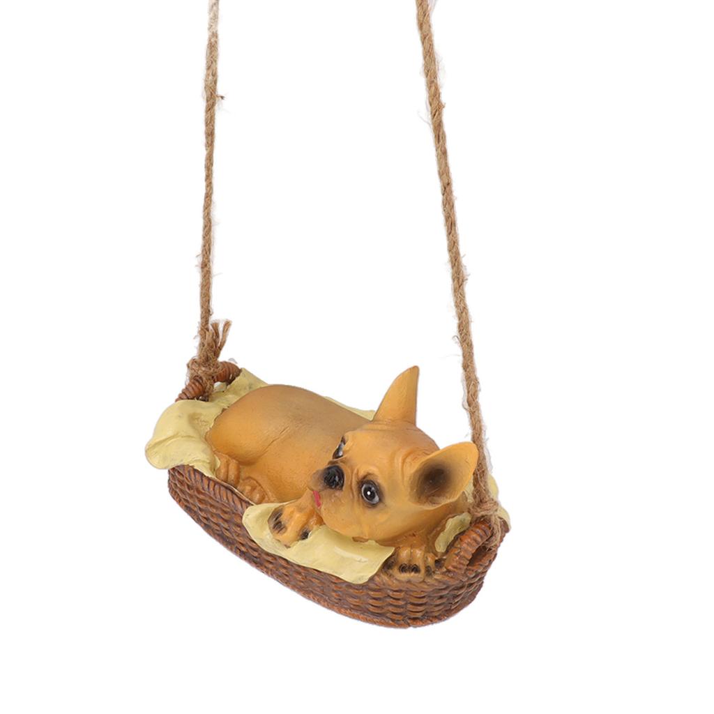 Garden Dog Statue Outdoor Resin Swing Ornament Hanging Decoration Home Bulldog Animal Gift Yello  Brown