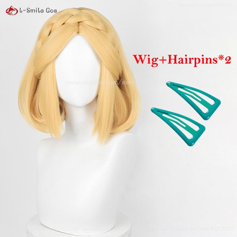 Anime Zelda Cosplay Princess Cosplay Wig 35cm/72cm Golden Yellow Pre Braid Women Wigs Heat Resistant Synthetic Hair + Wig Cap