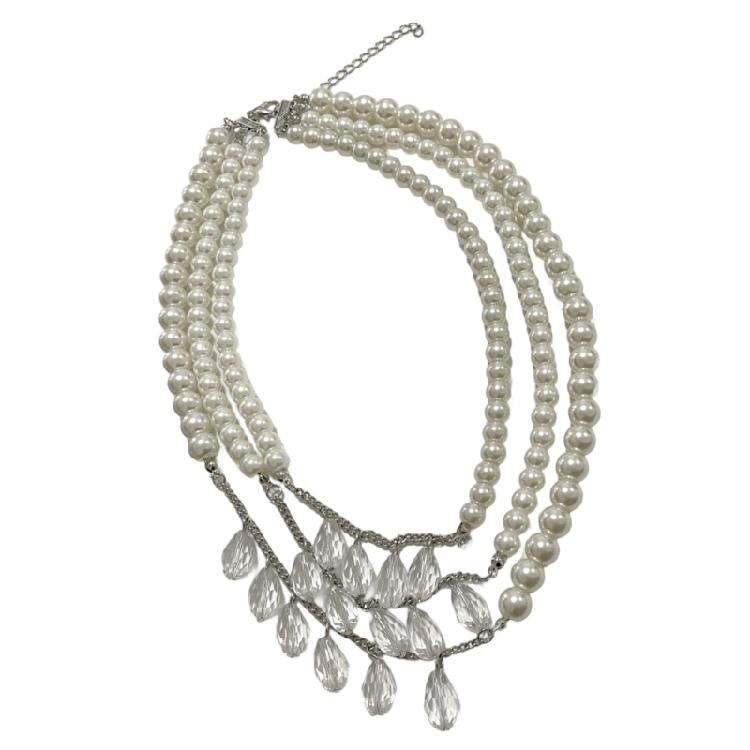 Adjustable Multilayer Imitation Pearls Necklace Layering Crystal Pendant Clavicle Chain Temperament Neck Accessory 1