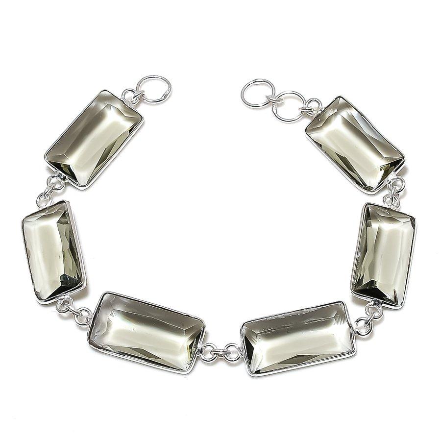 

Браслет ручной работы из стерлингового серебра 925 пробы с натуральным зеленым аметистом 7–8 дюймов E9I34