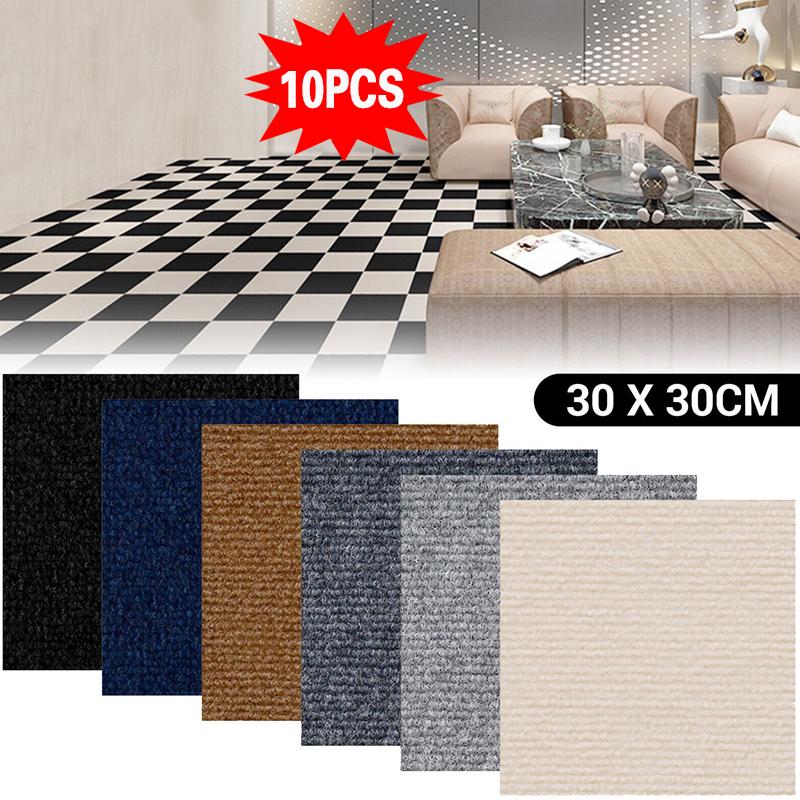 10pcs Self Adhesive Carpet Rugs Living Room Carpet Floor Mat 30x30cm Square Staircase Anti-slip Floor Sticker Office Home Decor