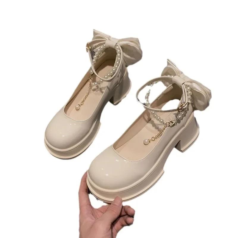 Sweetbow Women's Spring 2025 New Thick-soled High-heeled Shoes Coarse Heel Increase Wedding Shoes Maid Honor