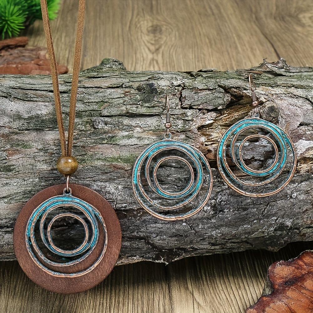 Bohemian Geometric Hollow Tree of Life Earrings Necklace Retro Jewelry Set