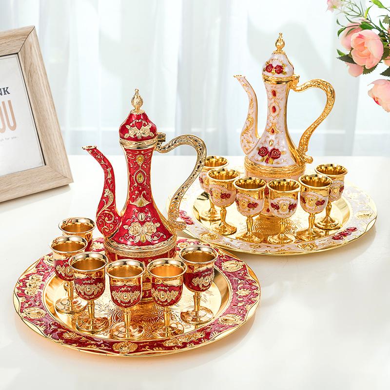 Metal Wine Set Liquor Tray Gift Russian Wine Set High-End European-Style Antique Zinc Wine Jug Wine Glass