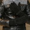 BWNK Winter Motorcycle Fleece-Lined Cotton Gloves, Thickened Warm Outdoor Windproof Riding Non-Slip Knitted Gloves, Black