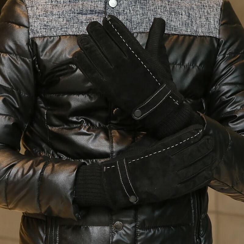 BWNK Winter Motorcycle Fleece-Lined Cotton Gloves, Thickened Warm Outdoor Windproof Riding Non-Slip Knitted Gloves, Black