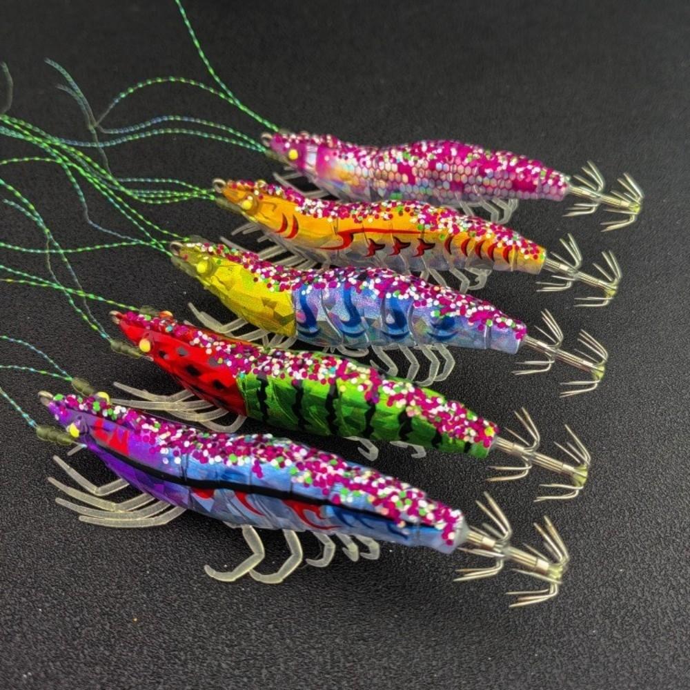 Wooden Material Squid Jig 10cm Length Flying Squid Jig Horizontal Shrimp Bait Saltwater Fishing