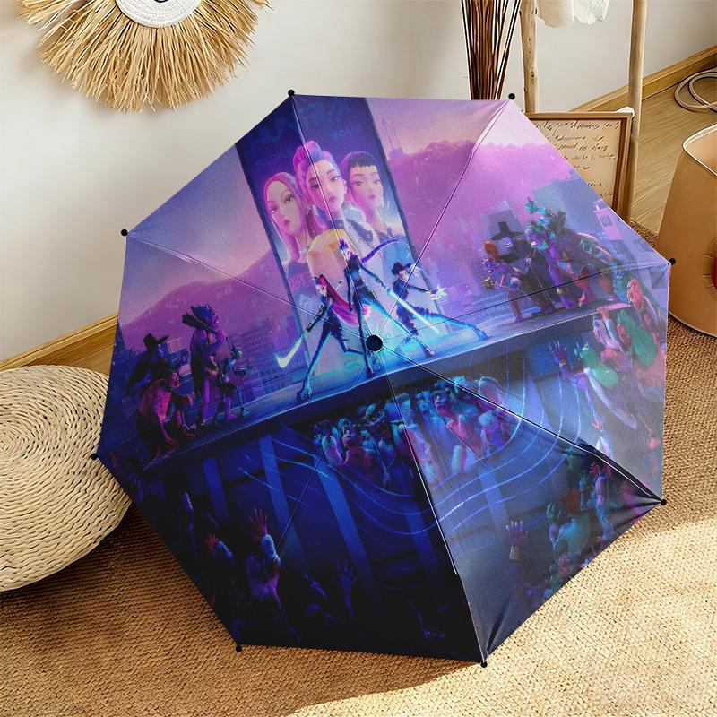 1pc K-Pop Devil Hunter Series Umbrella Portable Folding Umbrella Iron Frame Hole Bone Structure Outdoor Home Umbrella