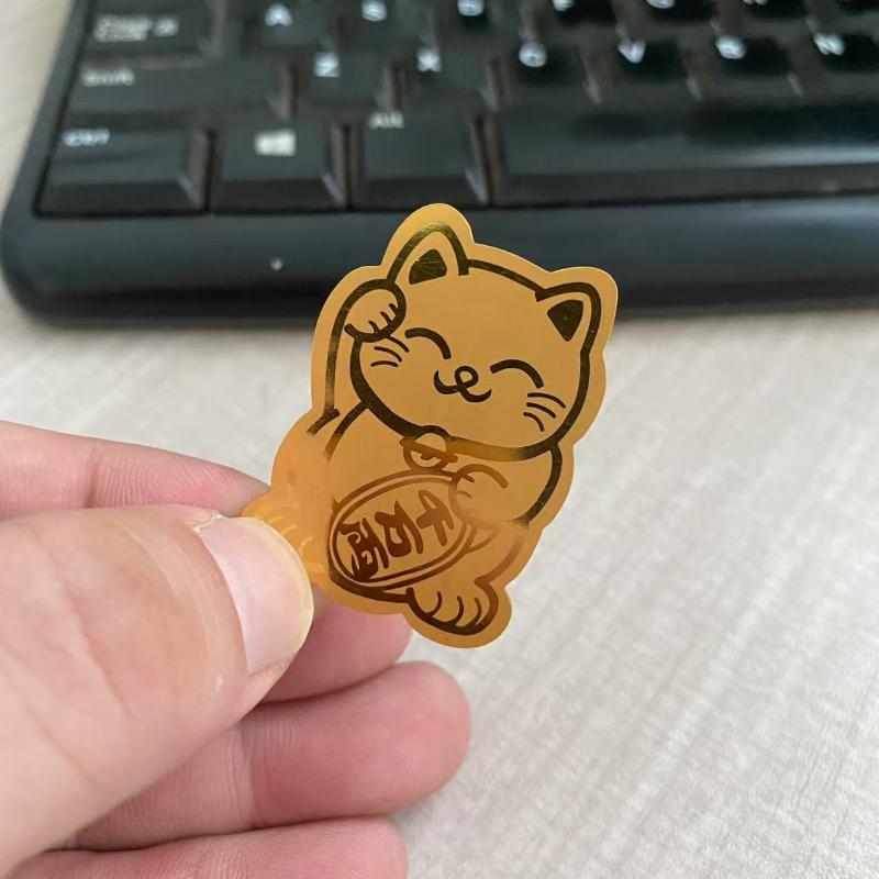 Golden Lucky Cat Sticker Wealth Fortune Self Adhesive Decal Thin Metal Craft For Phone Wallet Home Shop Decor Gift Use 5 pieces