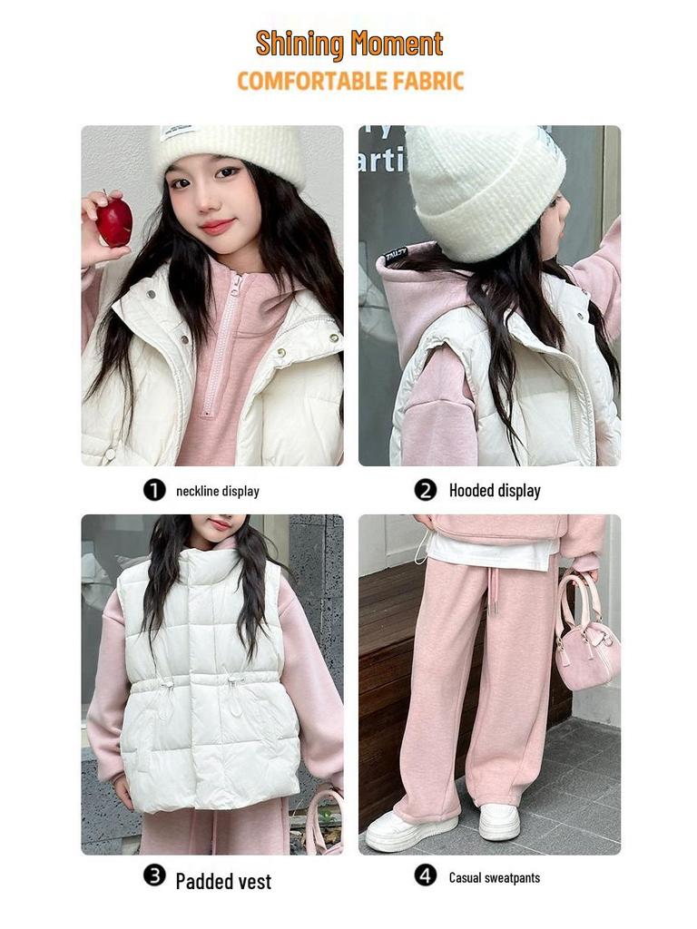 Girls' Fleece-Lined Sweatshirt Three-Piece Set - 2024 Autumn/Winter Trendy Casual Sportswear
