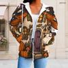 Women Plus Size Zip Up Long Sleeve Hoodie Drawstring Hood Pockets Halloween Cartoon Print Sweatshirt