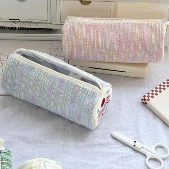 Decorative Pencil Case Strawberry Cake Roll Case, Large Capacity Cylindrical Pen Pouch, Girlish Desk Accessory Cute Stationery Storage Bag for
