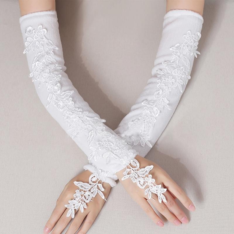2 Stück Blumen-Spitzen-Fingerlose Handschuhe Tanzpartys Überschuhe Ärmel für Hochzeiten und Veranstaltungen
