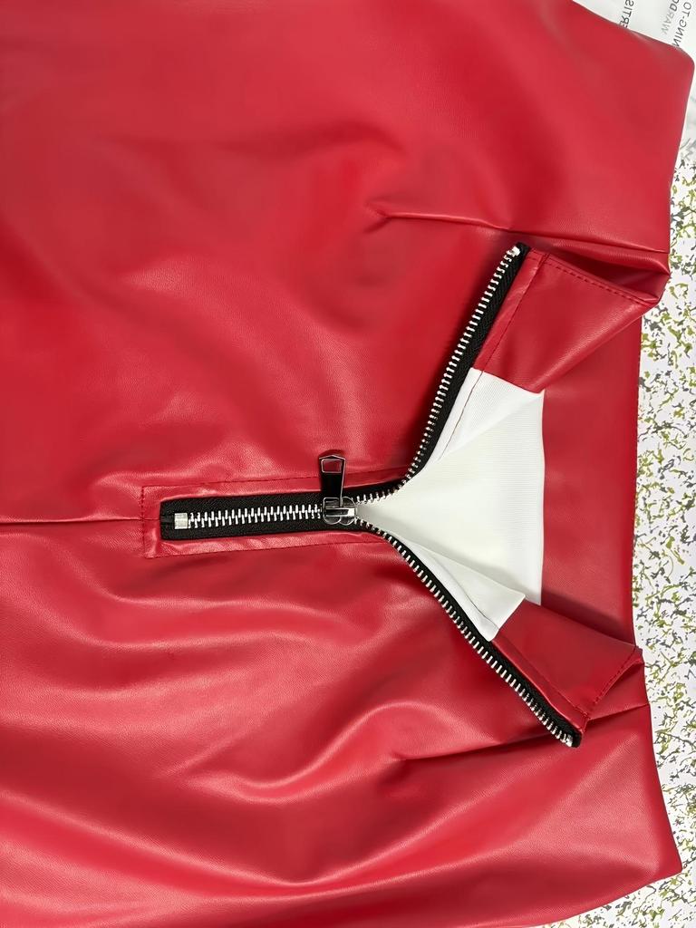 Damen Freizeit Mid-Length Lederrock mit Schlitz hinten und Reißverschluss