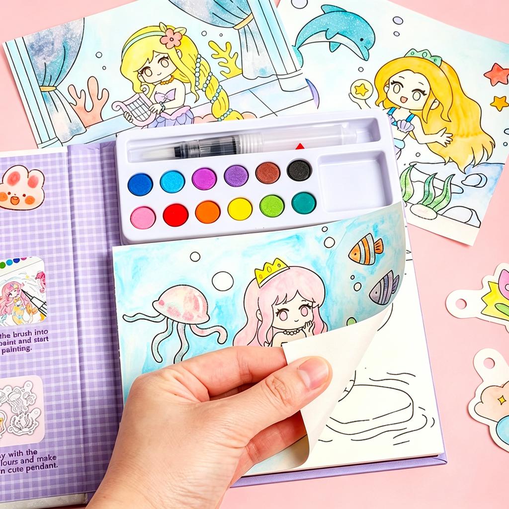 Coloring Book Water Drawing Brush Paint Kit Kid's Watercolor Gouache Graffiti Sticky Notes Coloring DIY Paints Painting Set