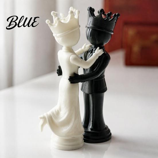 Abstract Chess King Queen Sculptures 1 Pair 3D Printed and Couple Figurines Style Dancing Exquisite Desktop Decor Lovers Statue Romantic Home Decor,