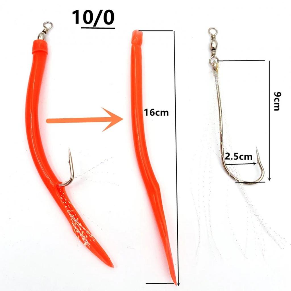 6Pcs CodfishFishing Eel Tube Jig Bait Shank Offset Hook Barbed Octopus Hook