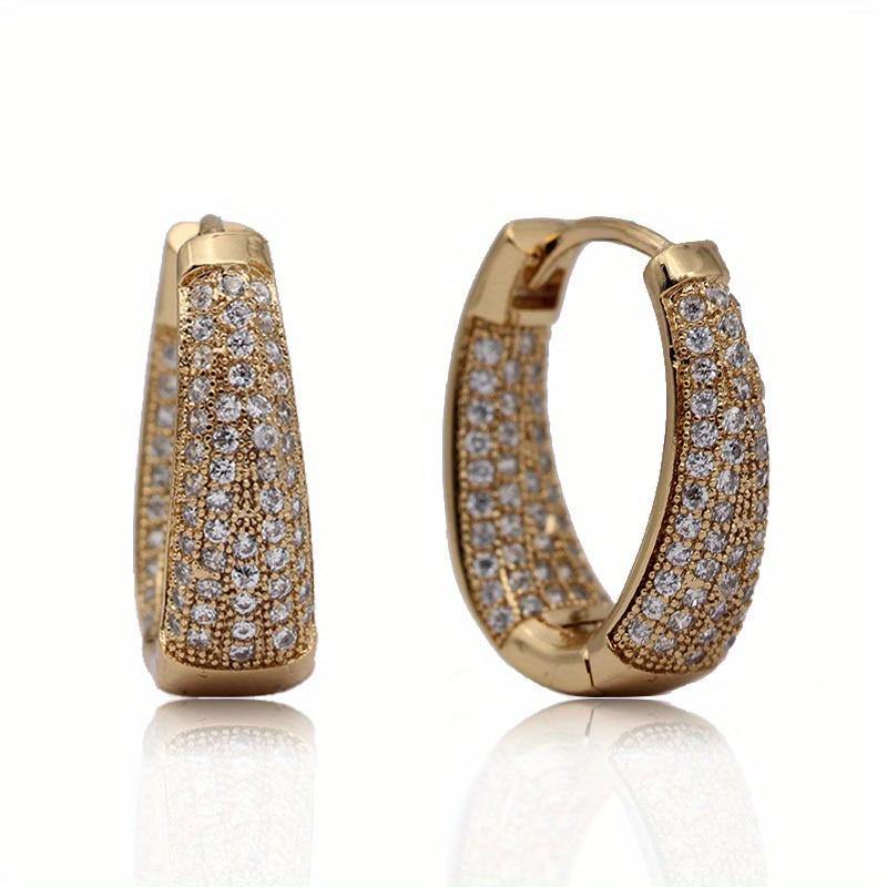 Luxurious Geometric Copper Jewelry Inlaid with Synthetic Zircon Hoop Earrings Versatile Daily Versatile or Elegant Earrings