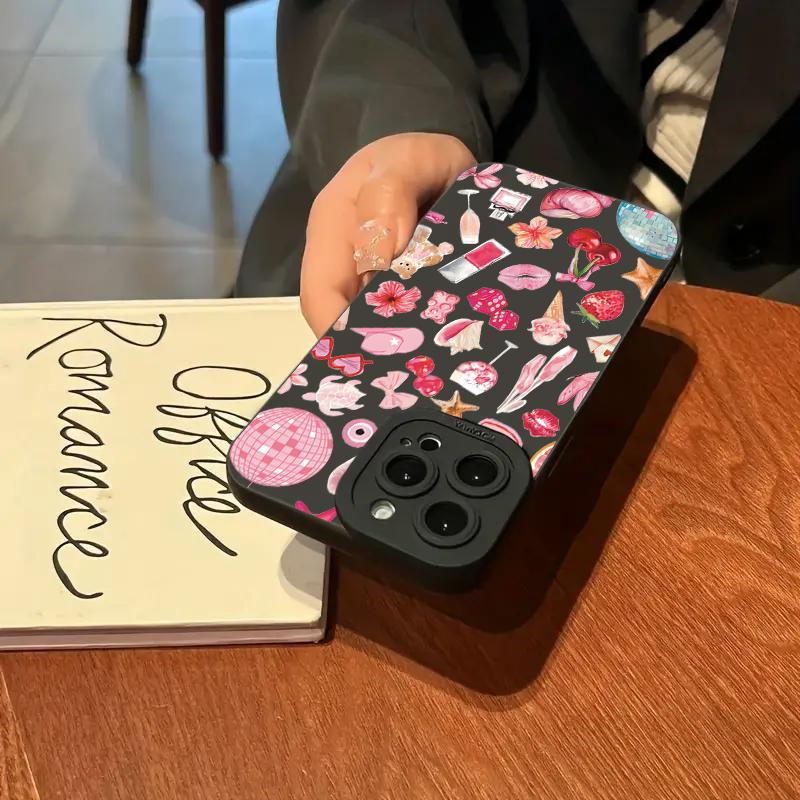 Sparkly Crystal Ball Pink Bow Cherry Pattern Case For  Poco F6 F5 X5 M6 X7 Pro Mi 15 14T 13T Pro 14 13 12 11 Lite NE Cover