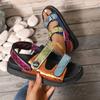 Bright Colored Upper Sandals with Comfortable Interior Velcro with Eagle Shaped Edges Thick Sole Large Size Flat Beach Sandals