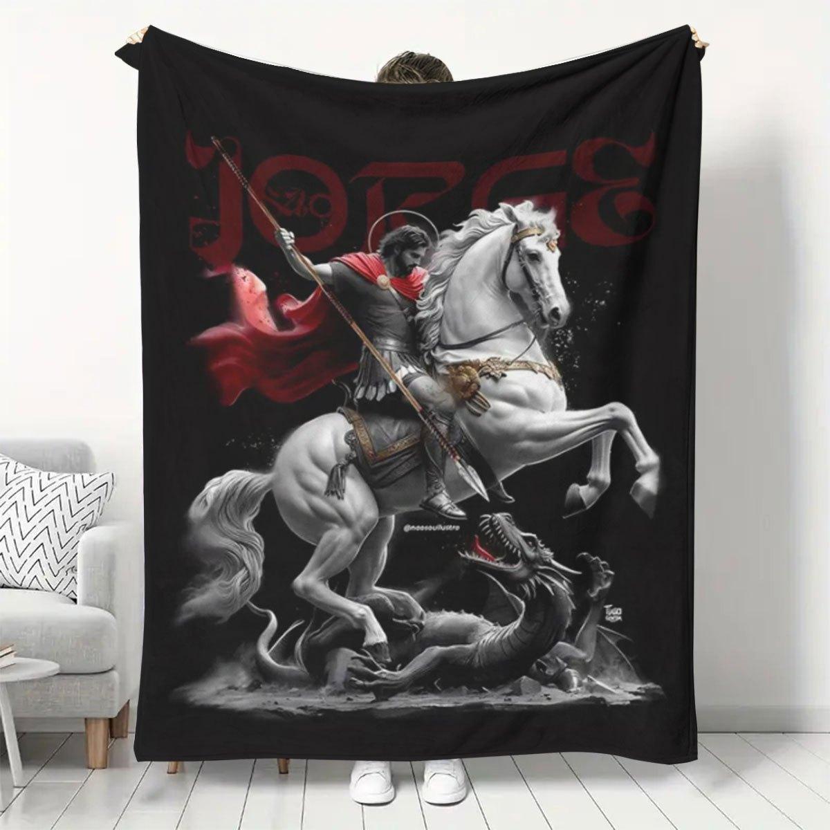 

Knight fighting the dragon pattern Flannel printed blanket suitable for all seasons suitable for living room office sofa travel 75x90cm