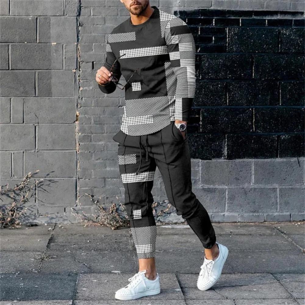 Men's T Shirt Pants Tracksuits 2 Piece Sets Print Sweatshirt Sweatpants Suits Casual T-shirts Trousers Sportswear Men Clothing