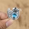 925 Silver Natural Swiss Blue Topaz Flower Wedding Promise Mother Ring Jewelry