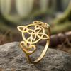 Dawapara Hexenknoten Damenring Triquetra Dreifaltigkeitsknoten Halbmond Edelstahlring Glücksschutz Amulett Wicca Schmuck