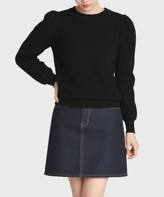 Keulleiseu Round Neck Puff Sleeve Knit_Black