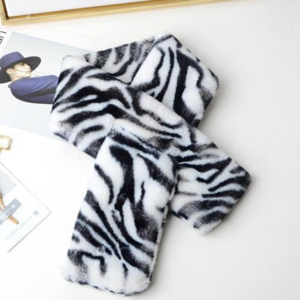Leopardenmuster Kunstpelz Schal - Damen Winter Warm Vielseitig Kreuz-Halswärmer Damen Schals
