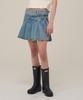 Syupeodeulai W Denim Belted Skirt Light Indigo