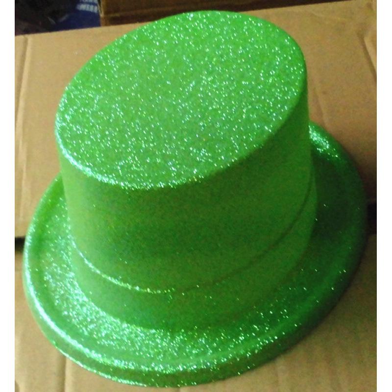 Elegant Green & Black Top Hat with Gold Powder for Adults & Kids, Unisex Magician & Jazz Style.