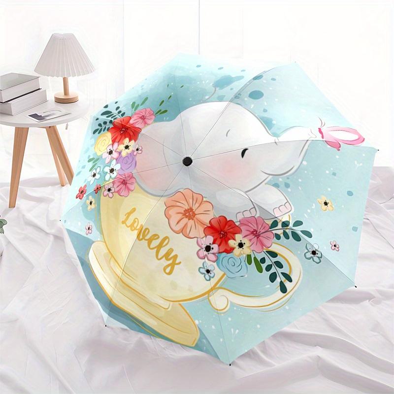 

1pc Cartoon Cute Elephant Durable Cartoon Folding Umbrella, Portable 3-Fold Compact Umbrella for Men and Women, Suitable for Travel or Daily