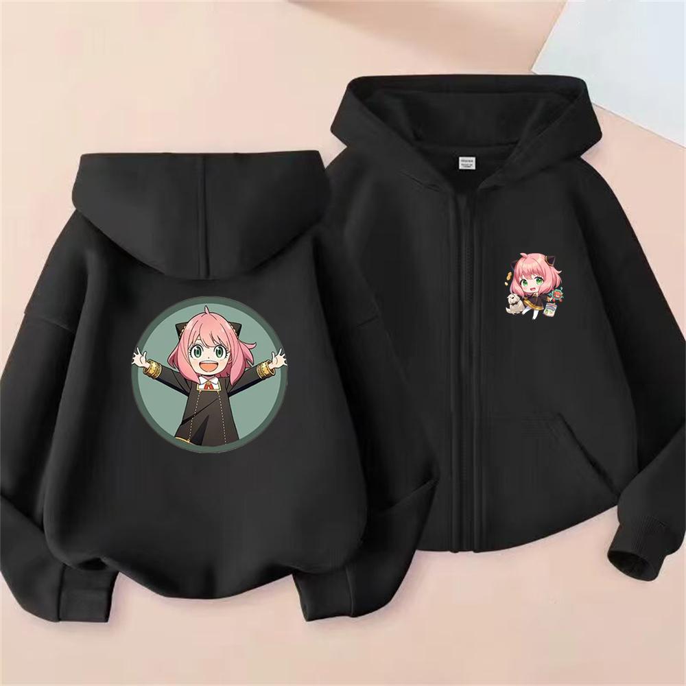 Anime Spy X Family Children Hoodie Tops Girl Boy Sweatshirt Kid Zipper Coat Casual Sweatshirts black autumn Clothes