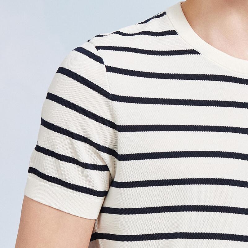 Men's Striped Mulberry Silk Blend Short Sleeve T-Shirt